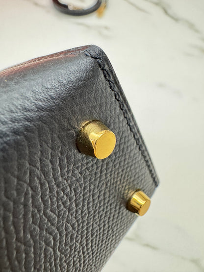 HERMES Mini Kelly II 黑金 Epsom Noir GHW