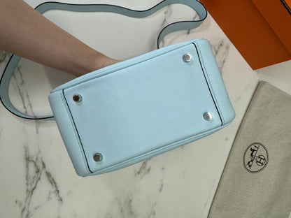 HERMES Mini Lindy 霧霾藍T0 銀扣 swift