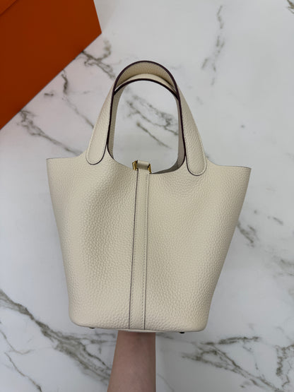 HERMES Picotin Lock 18 奶油白金扣 Nata GHW