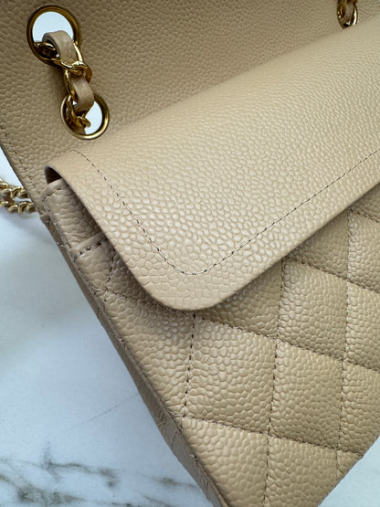 CHANEL CF23 Small 米杏色牛皮金扣 Beige Caviar Calfskin GHW
