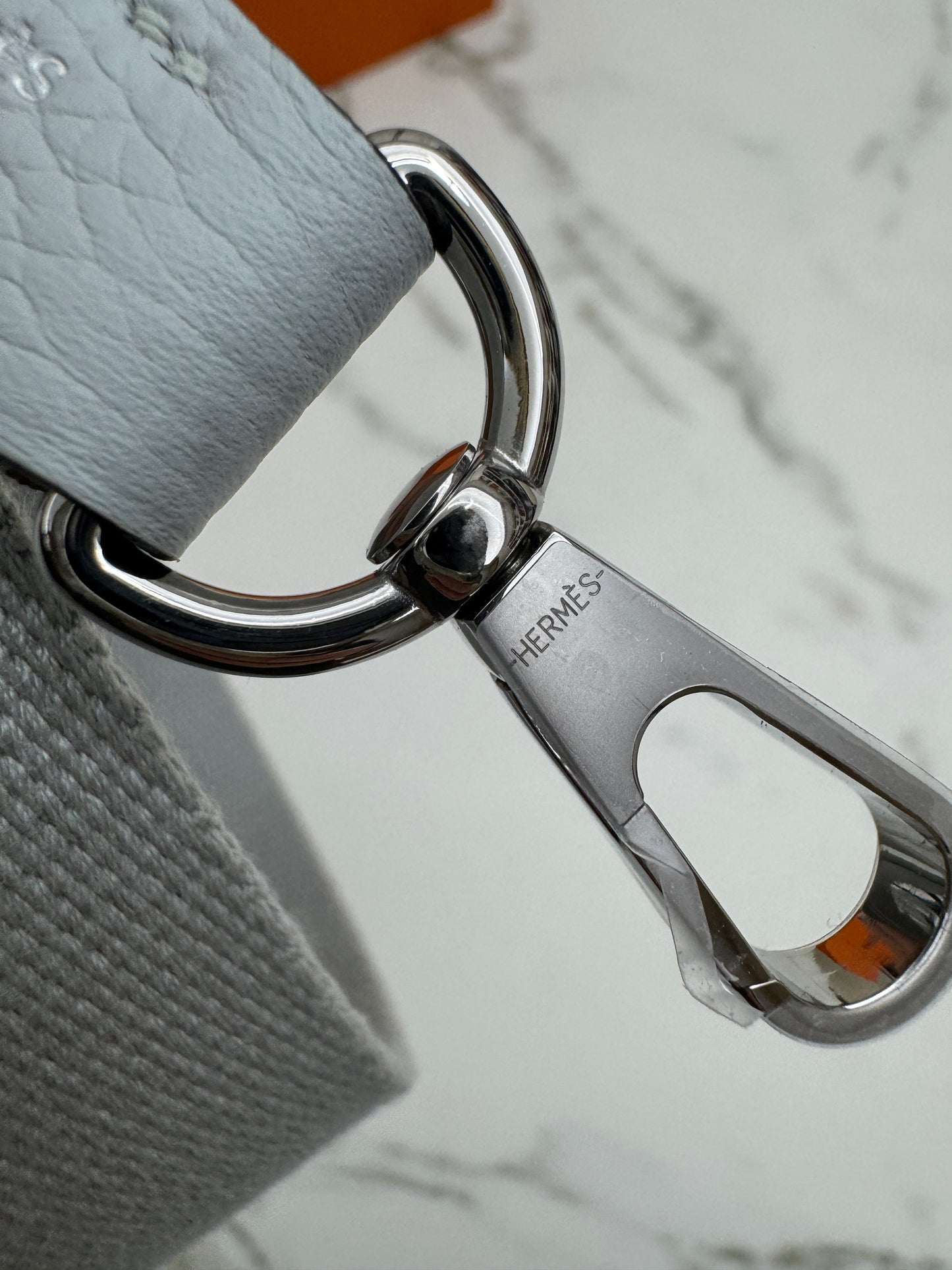 HERMES Mini Evelyne 霧霾藍銀扣 T0 Bleu Brume PHW