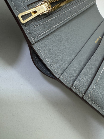 HERMES Bearn Compact Wallet 鱷魚皮珍珠灰金扣 Gris Perle Crocodile GHW