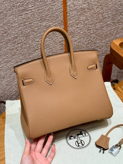 HERMES Birkin25 奶茶色 銀扣 swift 0M Chai