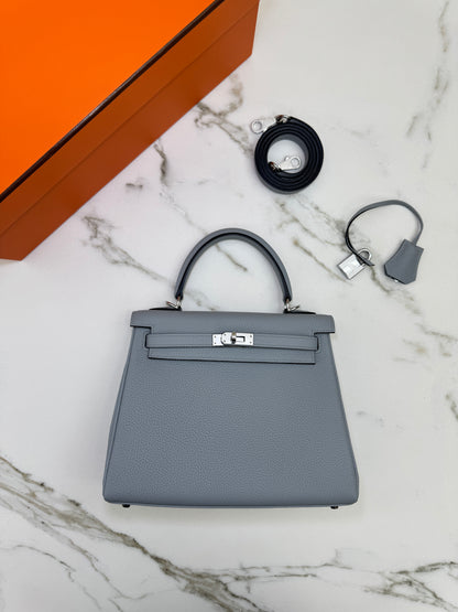 HERMES Kelly 25 Togo內縫 木偶灰銀扣 Gris Pantin PHW
