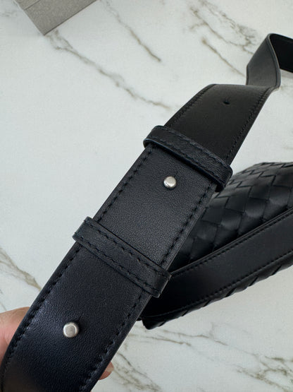 BV Intrecciato Mini Bag with Flap Black