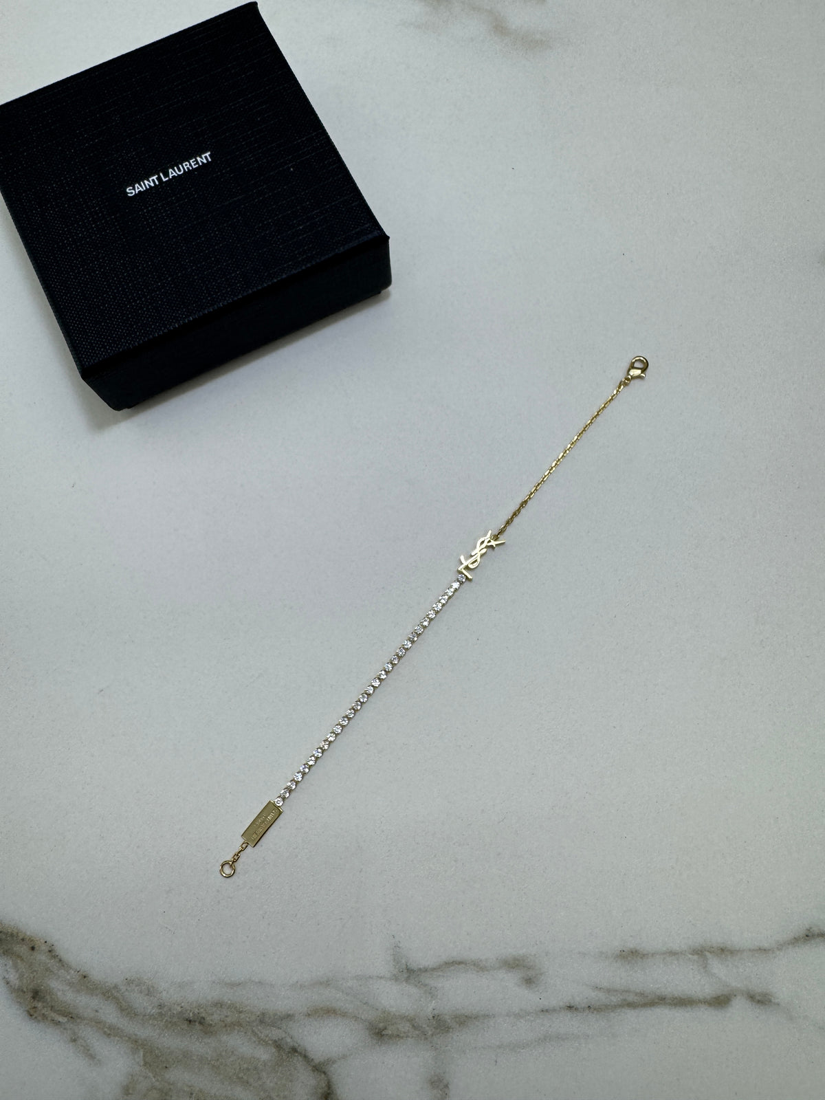 YSL 半鑽網球手鏈 金色