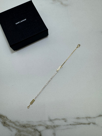 YSL 半鑽網球手鏈 金色