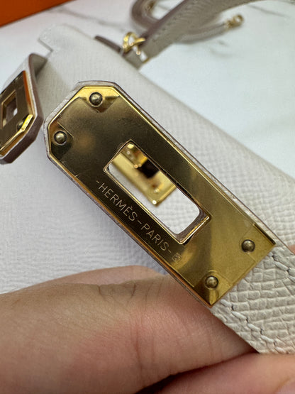 HERMES Mini Kelly II 奶昔白金扣 Epsom GHW