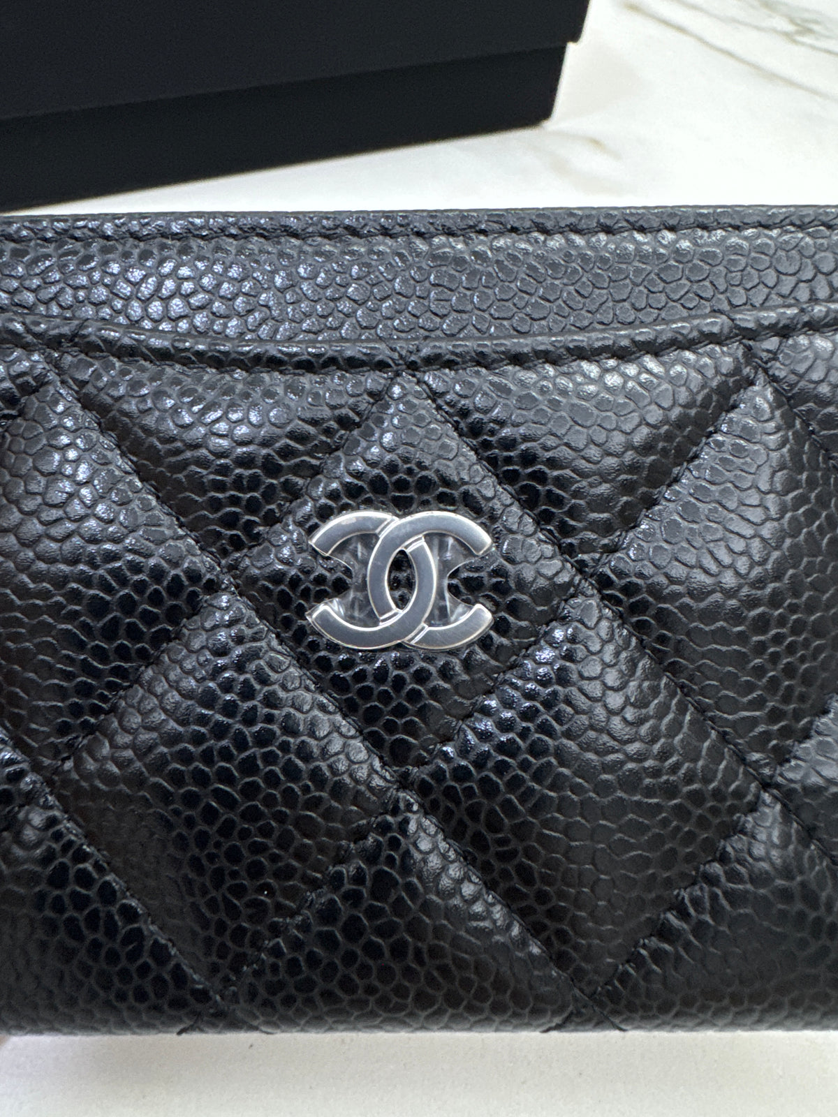 CHANEL 一片式卡包 黑銀牛