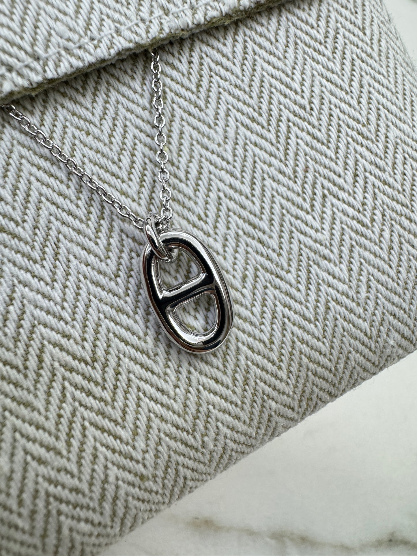 HERMES 豬鼻子項鏈 銀色