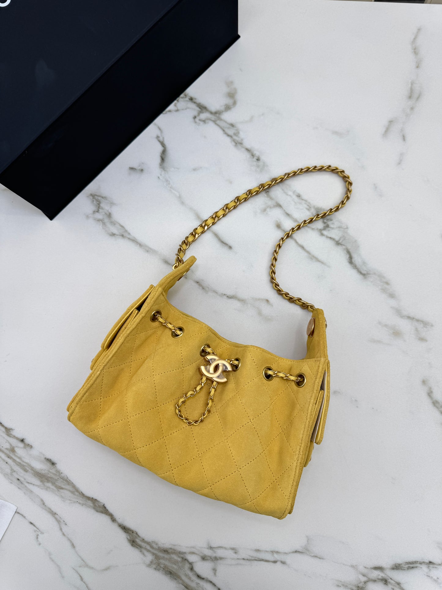 CHANEL Mini 25Bag 麂皮黃色