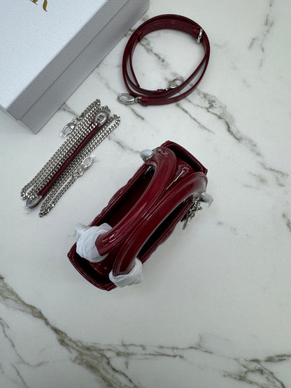 DIOR Mini Lady Dior 漆皮Cherry Red Shinny Calfskin