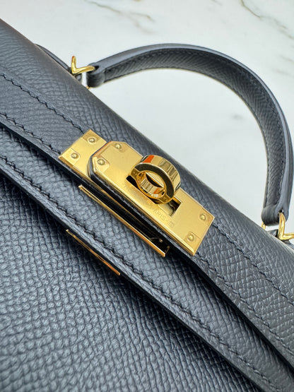HERMES Mini Kelly II 黑金 Epsom Noir GHW