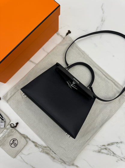 HERMES Kelly 25 黑銀 Epsom Noir