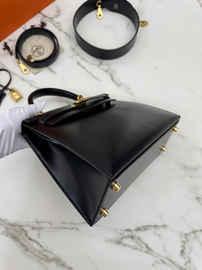 HERMES Kelly 25 黑色外縫金扣 Box Leather Sellier Noir GHW