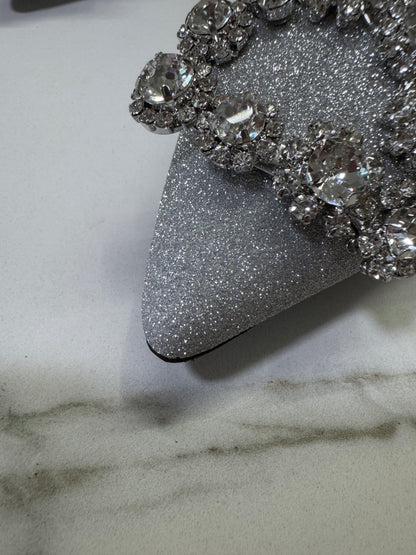 RV 銀色細閃 鑽扣高跟鞋 6cm