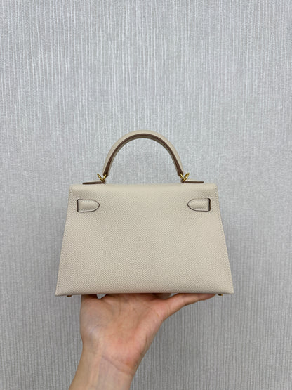 HERMES Mini Kelly II 奶昔白金扣 Epsom GHW