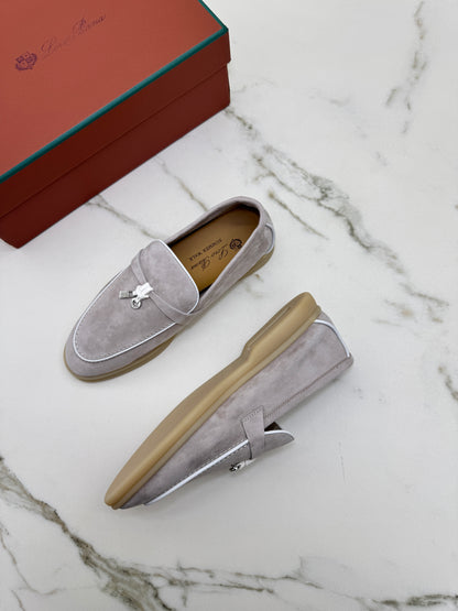 LORO PIANA Summer Walk 珍珠灰滾邊款樂福鞋