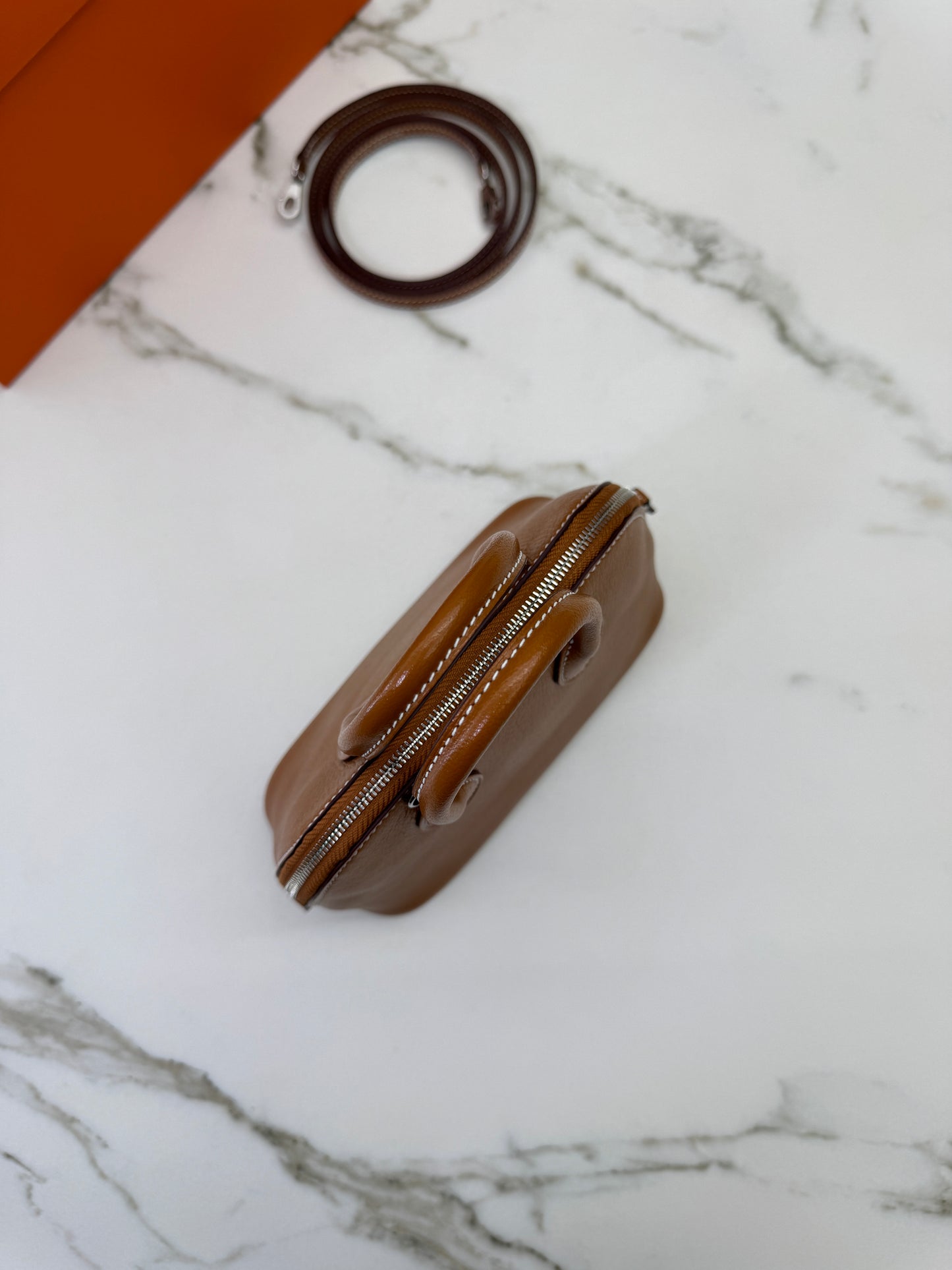 HERMES Mini Bolide 金棕色山羊皮 銀扣 Cherve Gold PHW