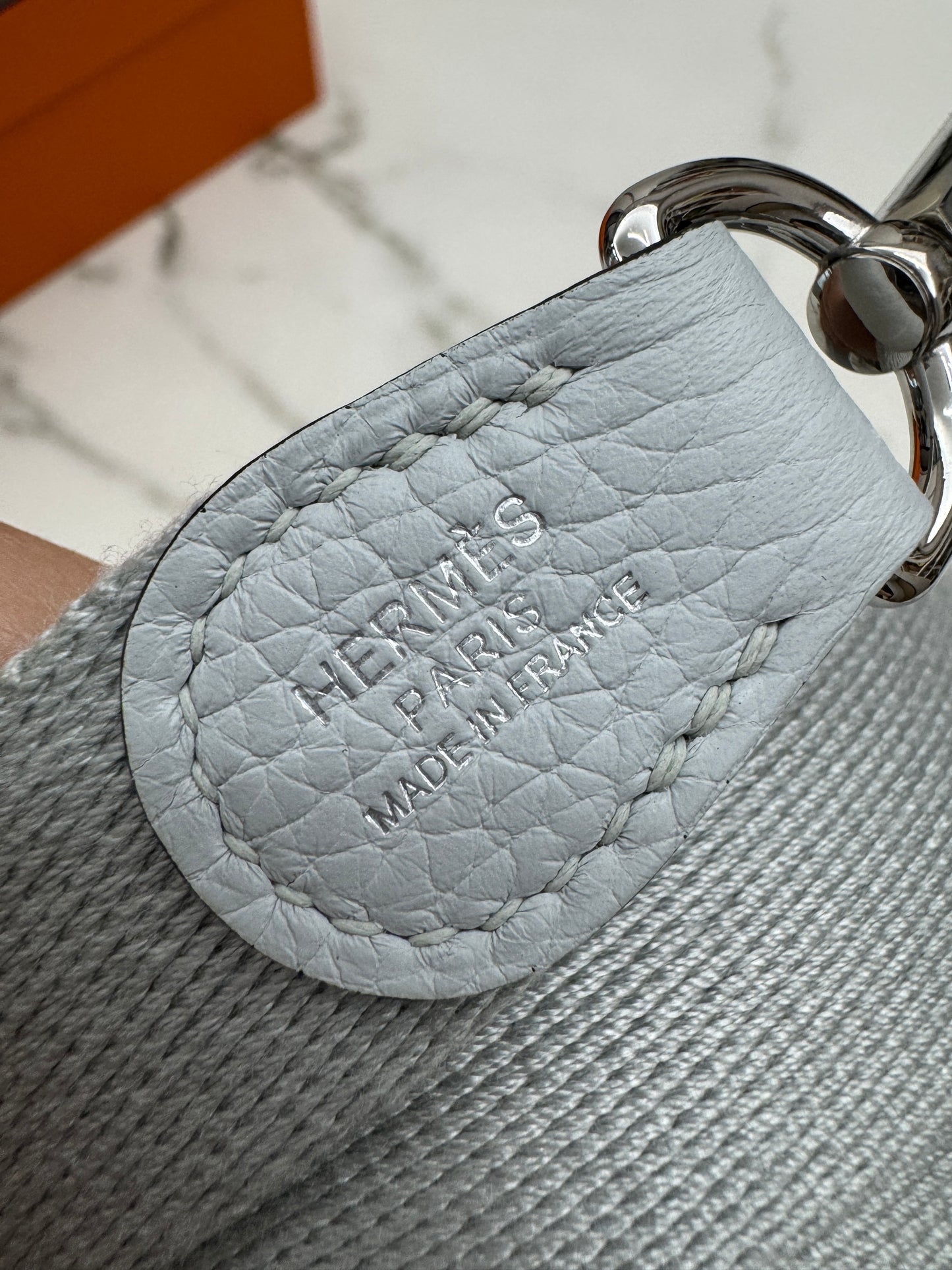 HERMES Mini Evelyne 霧霾藍銀扣 T0 Bleu Brume PHW