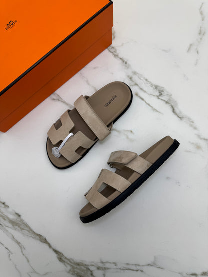 HERMES Chypre 二舅拖 亞麻米麂皮