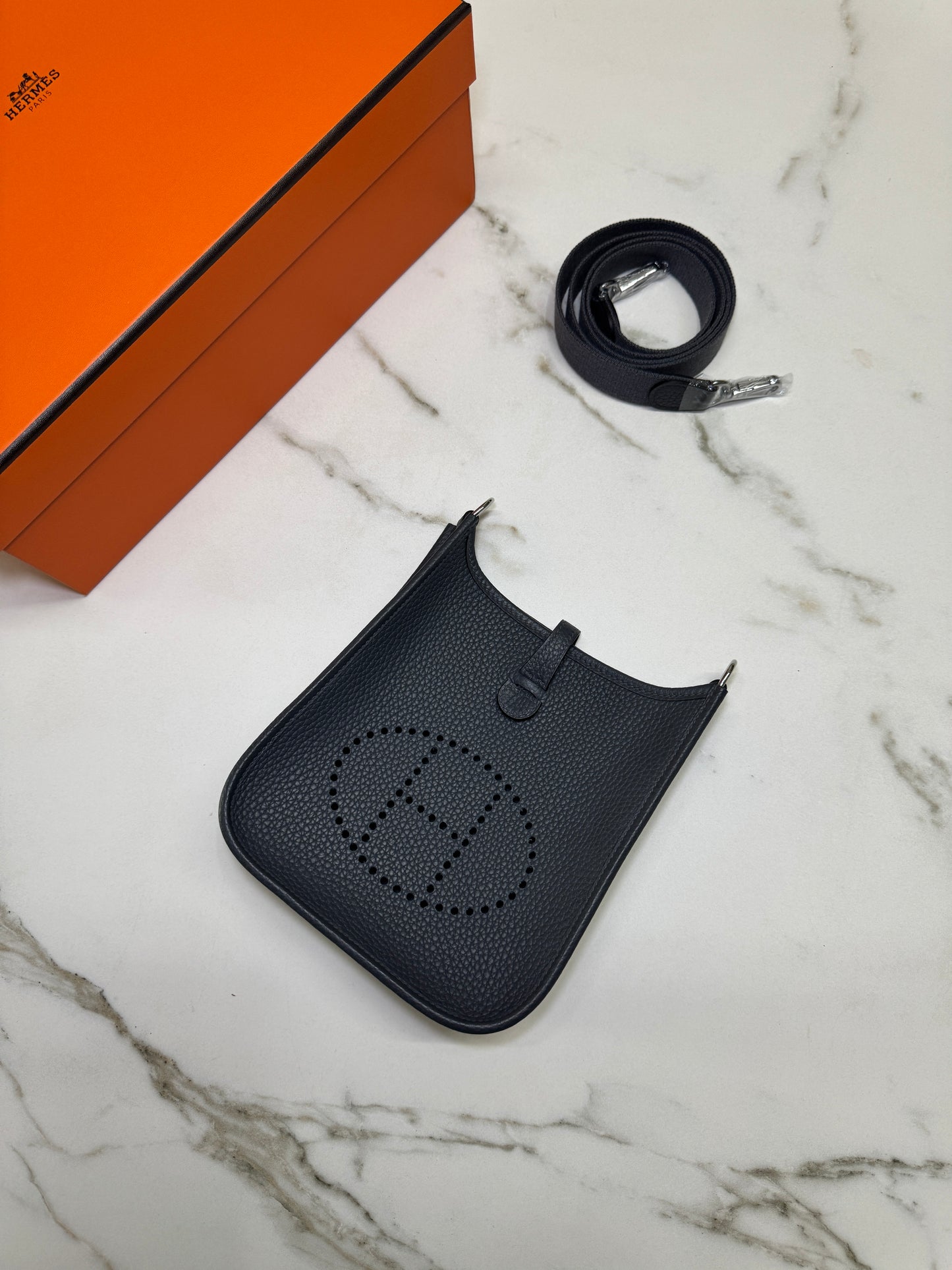 HERMES Mini Evelyn 石板灰銀扣 85 Ardoise PHW