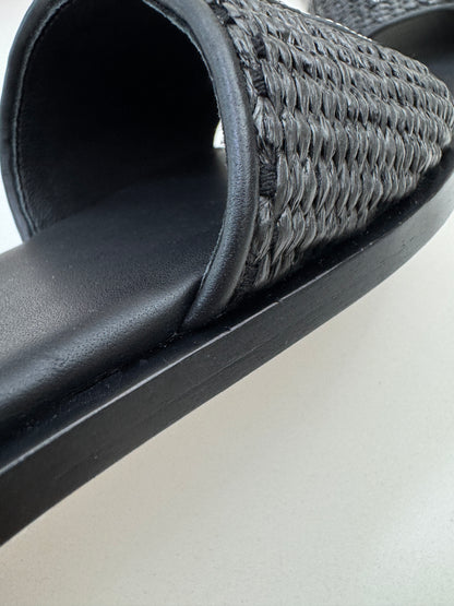 MIU MIU 草編拖鞋 黑色