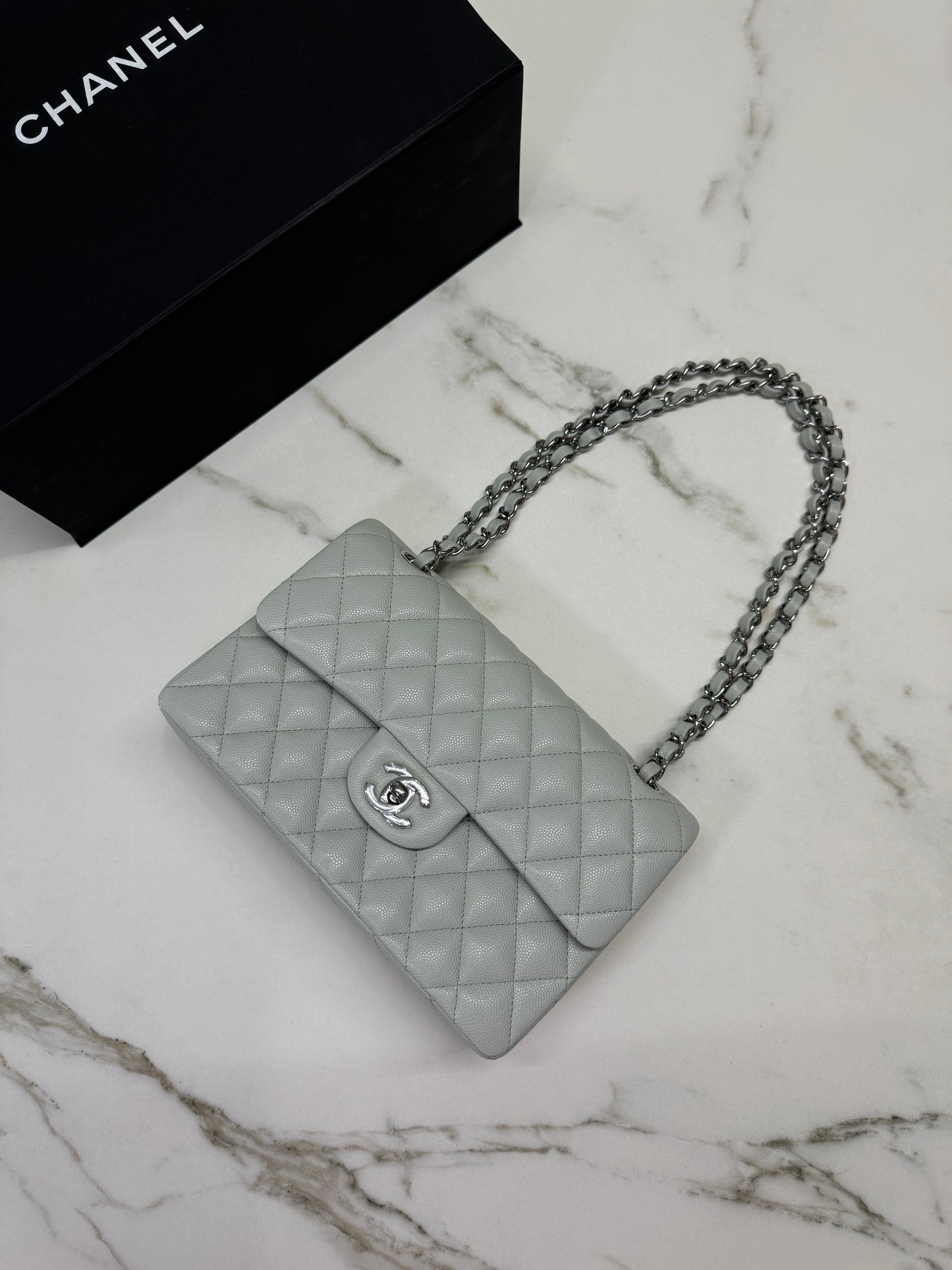 CHANEL CF23 冰川藍銀扣 Caviar 24P