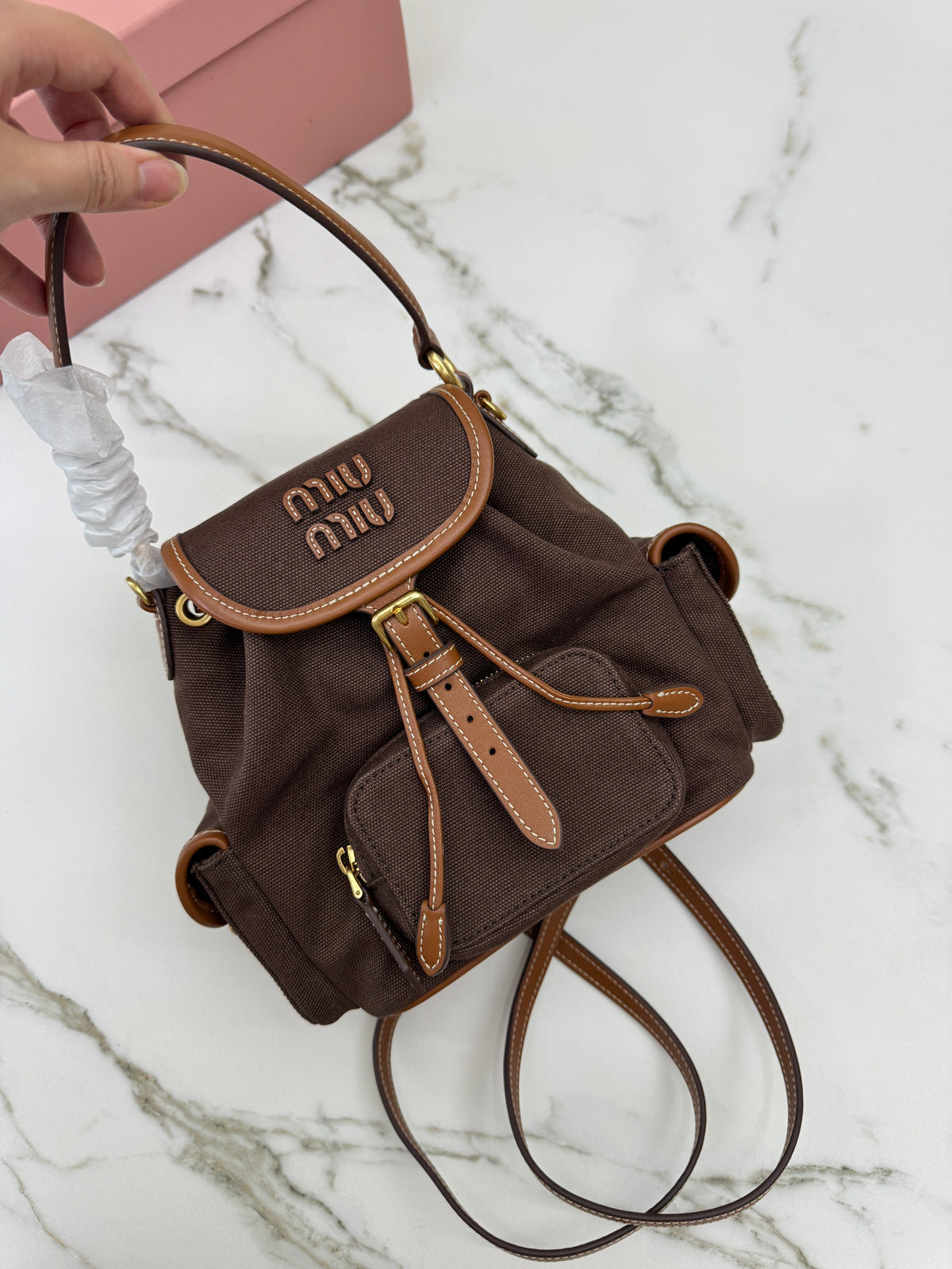 MIU MIU Backpack Canvas 深棕