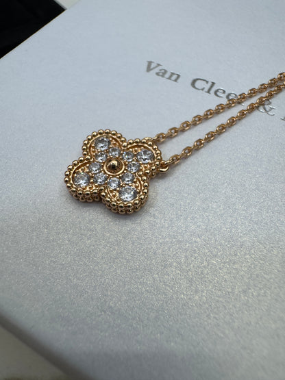 VCA Vintage Alhambra Necklace 滿鑽玫瑰金項鏈