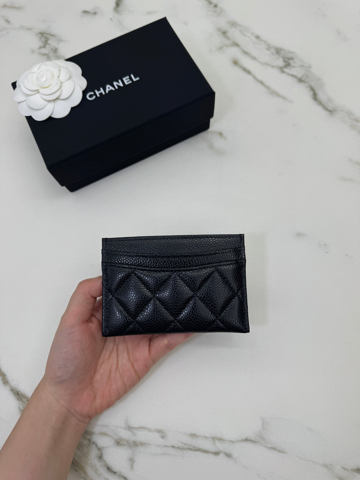 CHANEL 一片式卡包 黑銀牛