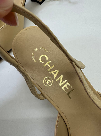 CHANEL Slingback 6.5cm 杏拼黑