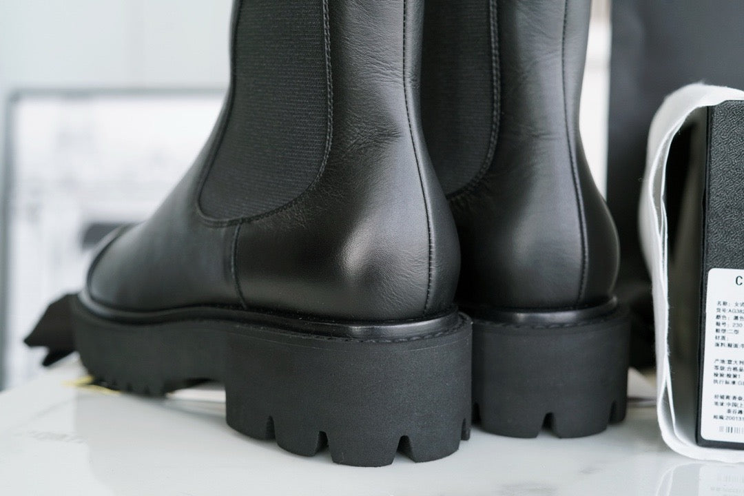 CHANEL 厚底切爾西 Chelsea Boots 漆皮拼牛皮