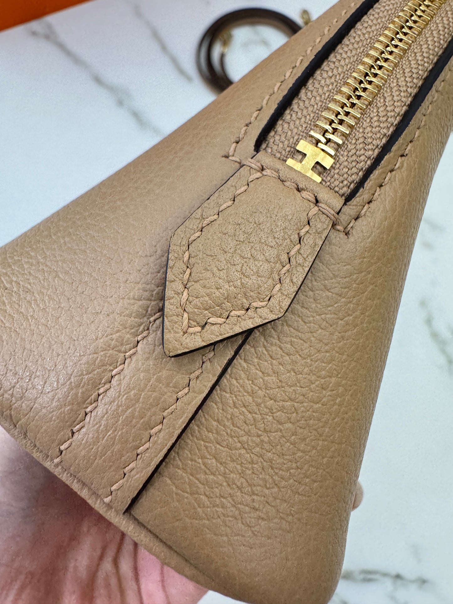 HERMES Mini Bolide 奶茶色金扣 Evercolor Chai GHW