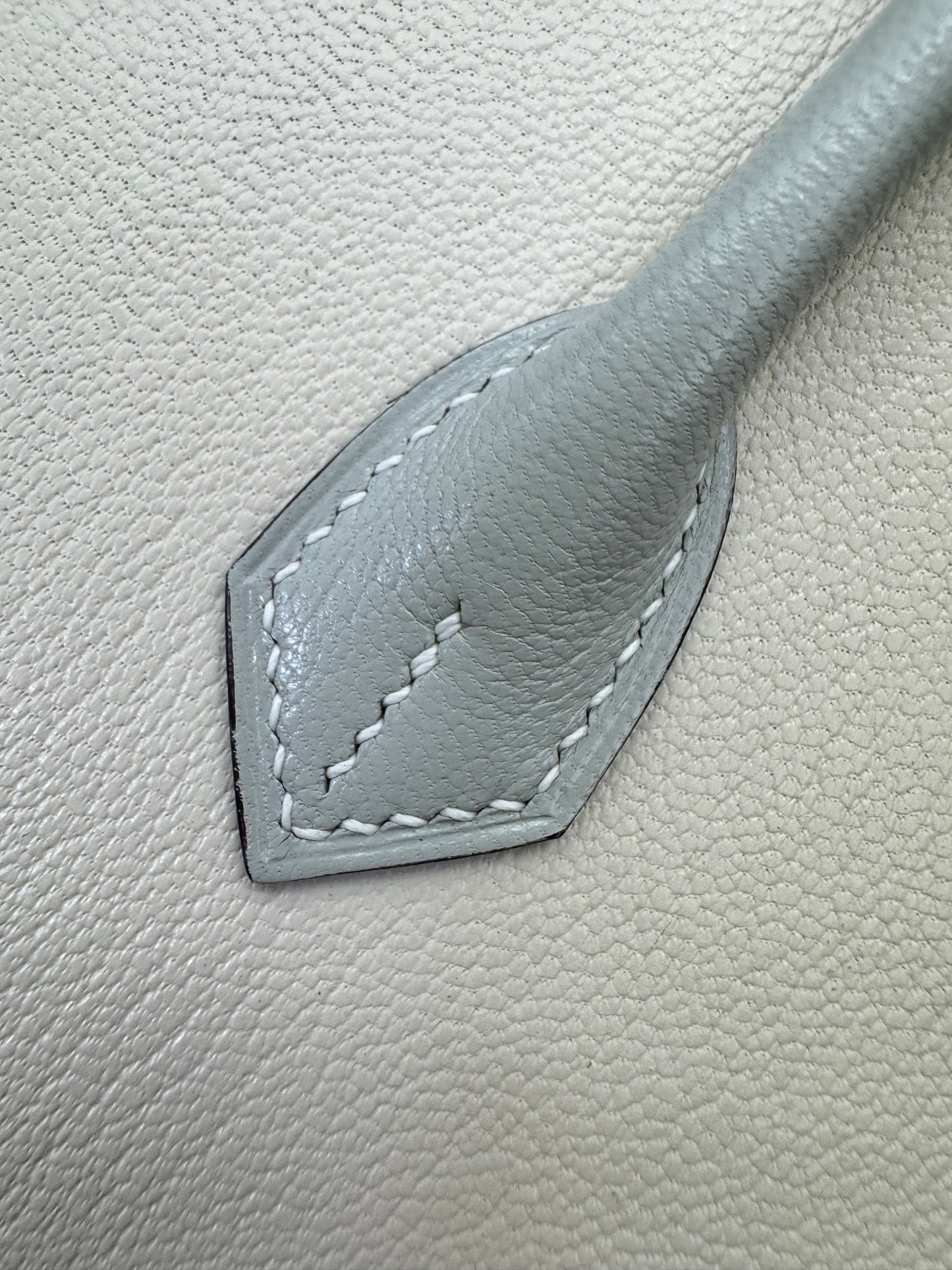 HERMES Birkin 25 SO 奶昔白拼珍珠灰 山羊皮 拉絲銀扣