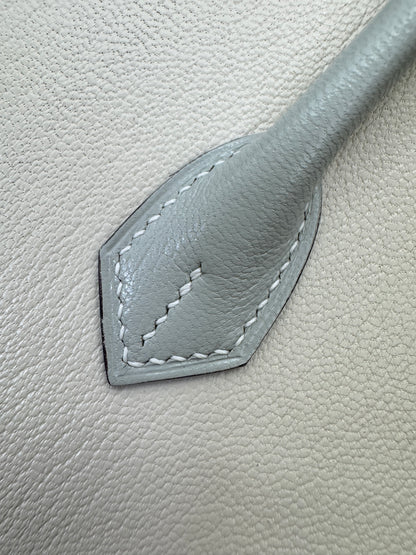HERMES Birkin 25 SO 奶昔白拼珍珠灰 山羊皮 拉絲銀扣