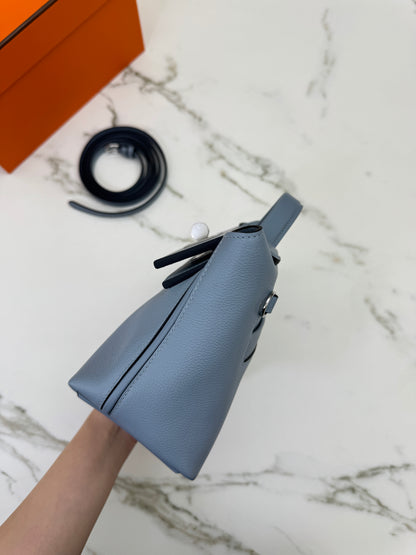 HERMES Mini 2424 亞麻藍銀扣 Evercolor Blue Lin PHW