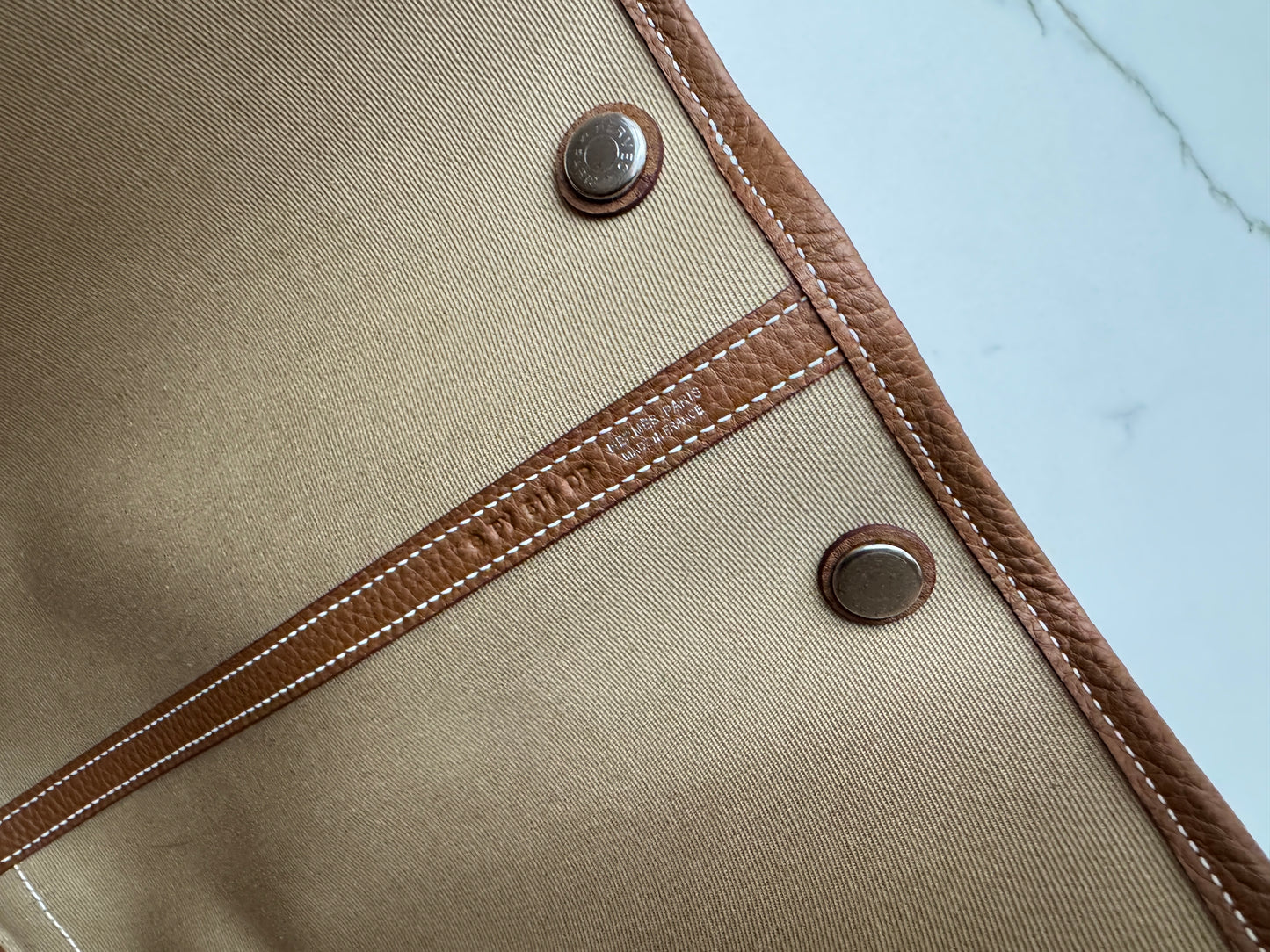 HERMES Garden Party 36 金棕拼風衣灰帆布 Negonda/ Canvas
