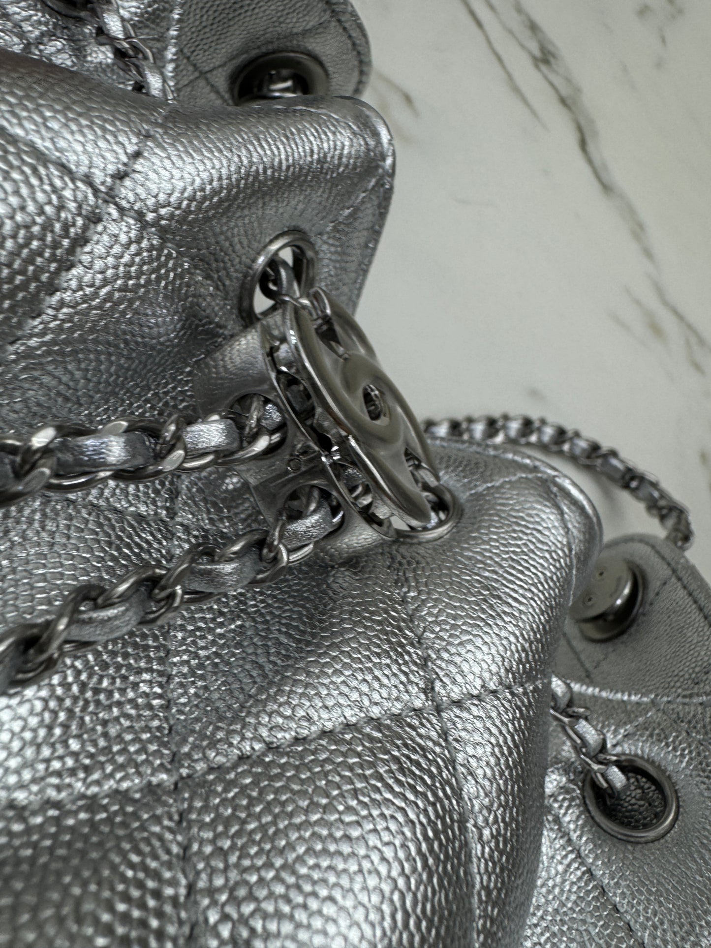 CHANEL Mini 25 Bag 銀色荔枝皮銀扣 Silver Caviar Calfskin PHW