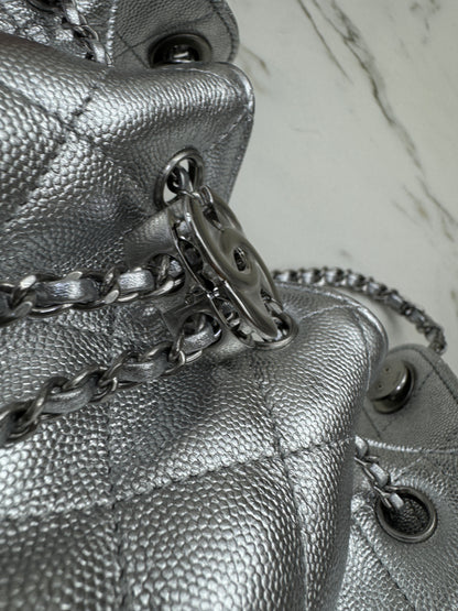 CHANEL Mini 25 Bag 銀色荔枝皮銀扣 Silver Caviar Calfskin PHW