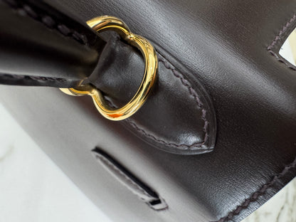 HERMES Kelly 25 烏木色Box皮金扣 外縫 Ebene Box Leather Seilier GHW