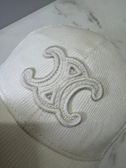 CELINE 凱旋門鴨舌帽 燈芯絨白色