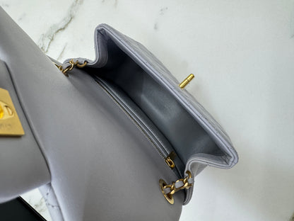 CHANEL Mini CF17 金球方胖子淺灰