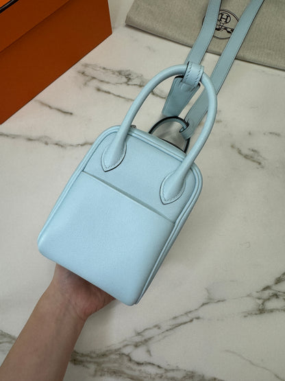 HERMES Mini Lindy 霧霾藍T0 銀扣 swift