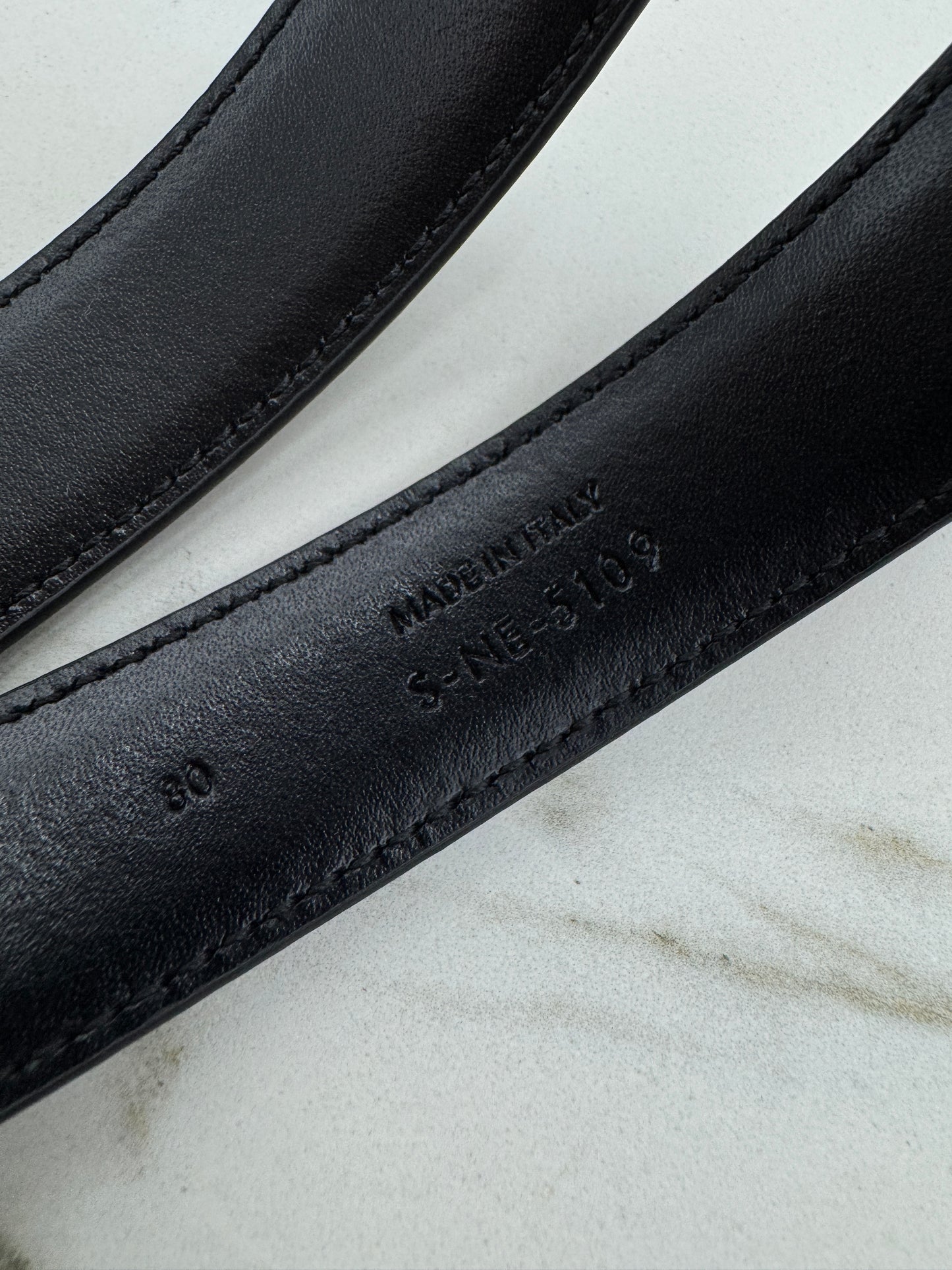 CELINE 凱旋門皮帶黑銀 2.5cm