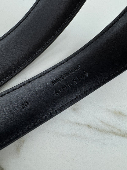CELINE 凱旋門皮帶黑銀 2.5cm