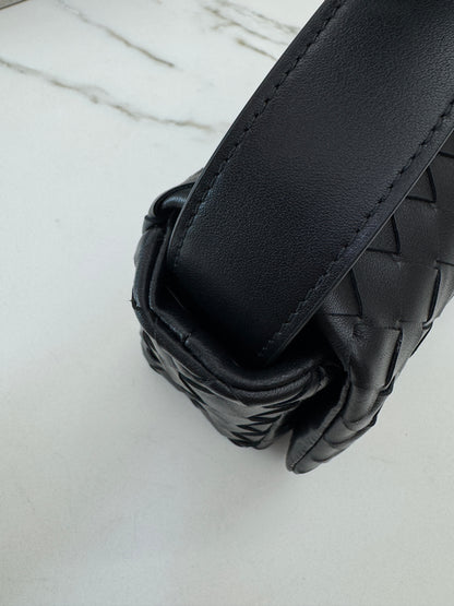 BV Intrecciato Mini Bag with Flap Black