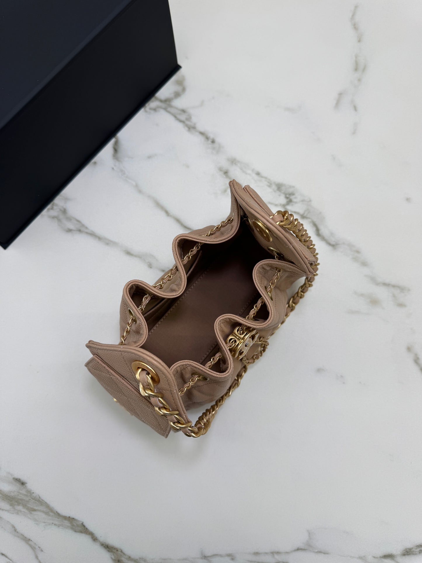 CHANEL Mini 25Bag 奶茶杏荔枝皮 Caviar Calfskin