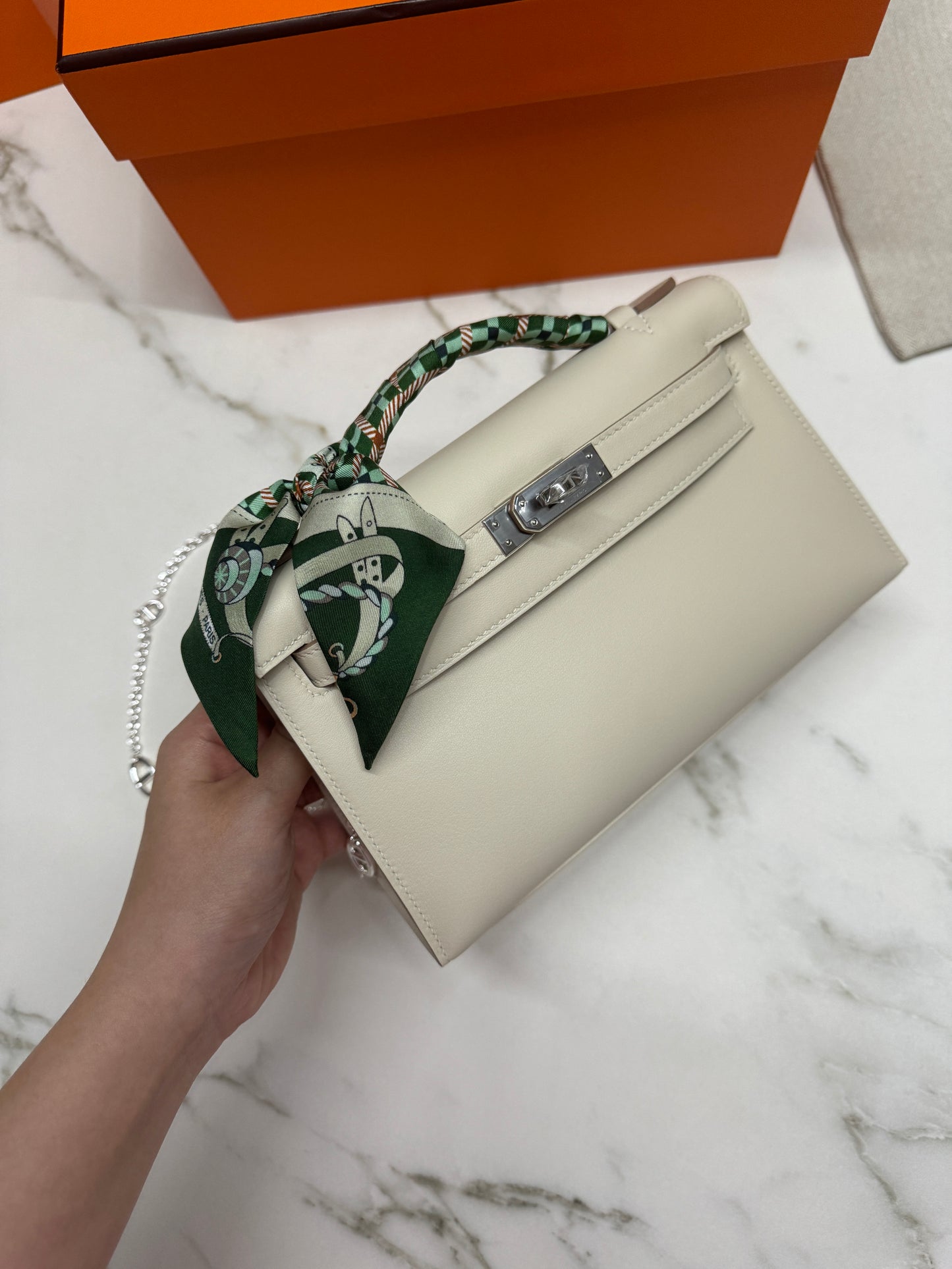 HERMES Mini Kelly I 奶昔白銀扣 Kelly 一代 Kelly Pochette