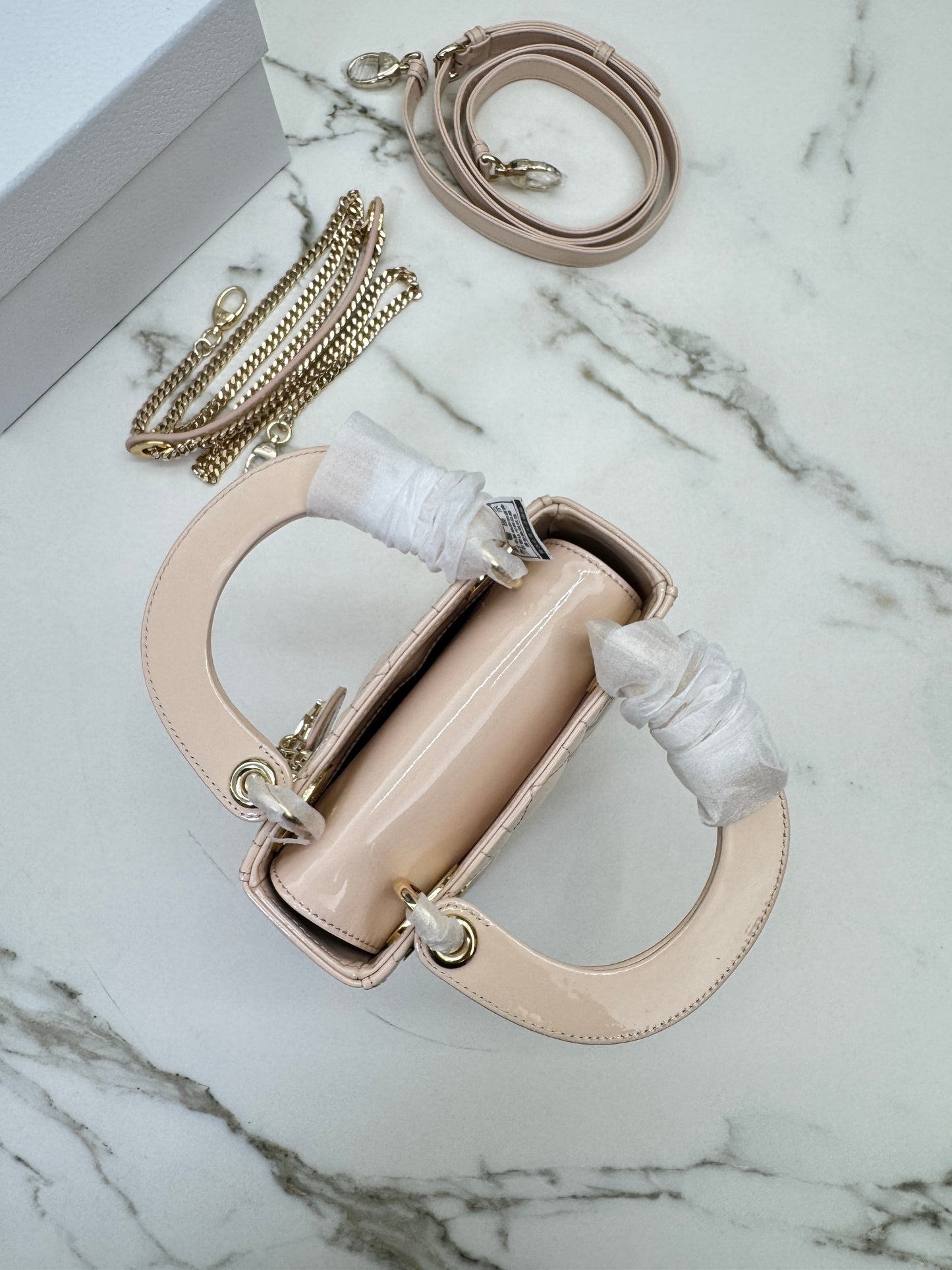 DIOR Mini Lady Dior Powder Beige 漆皮胭脂米 Shiny Calfskin